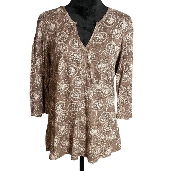 Columbia Tops - Columbia Womens Brown Top XL Floral Patterned 3/4 Sleeve V-Neck Cotton